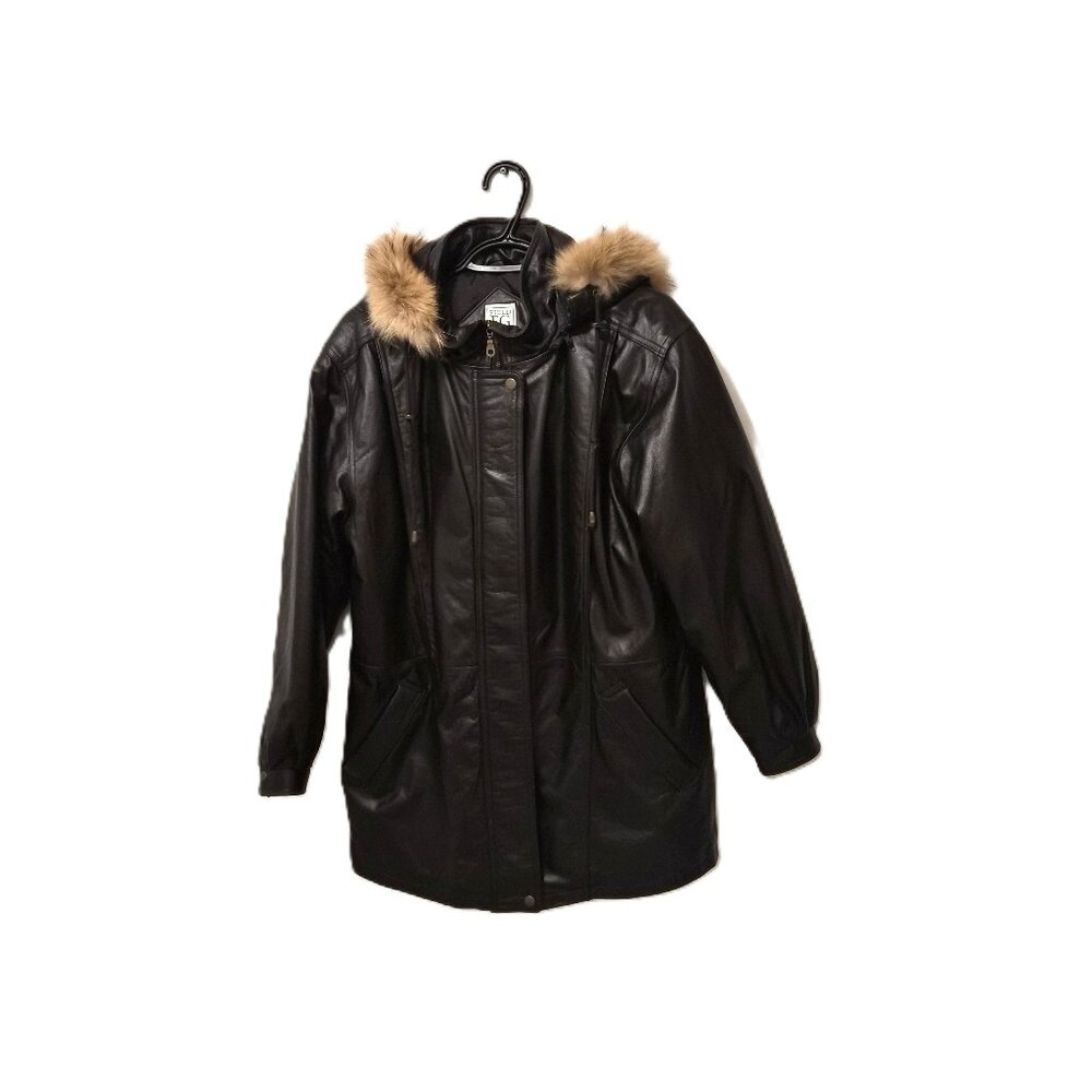 Y2K Field Gear FG Leather Coat – Dark Brown, Thermolite Insulated, Raccoon Fur